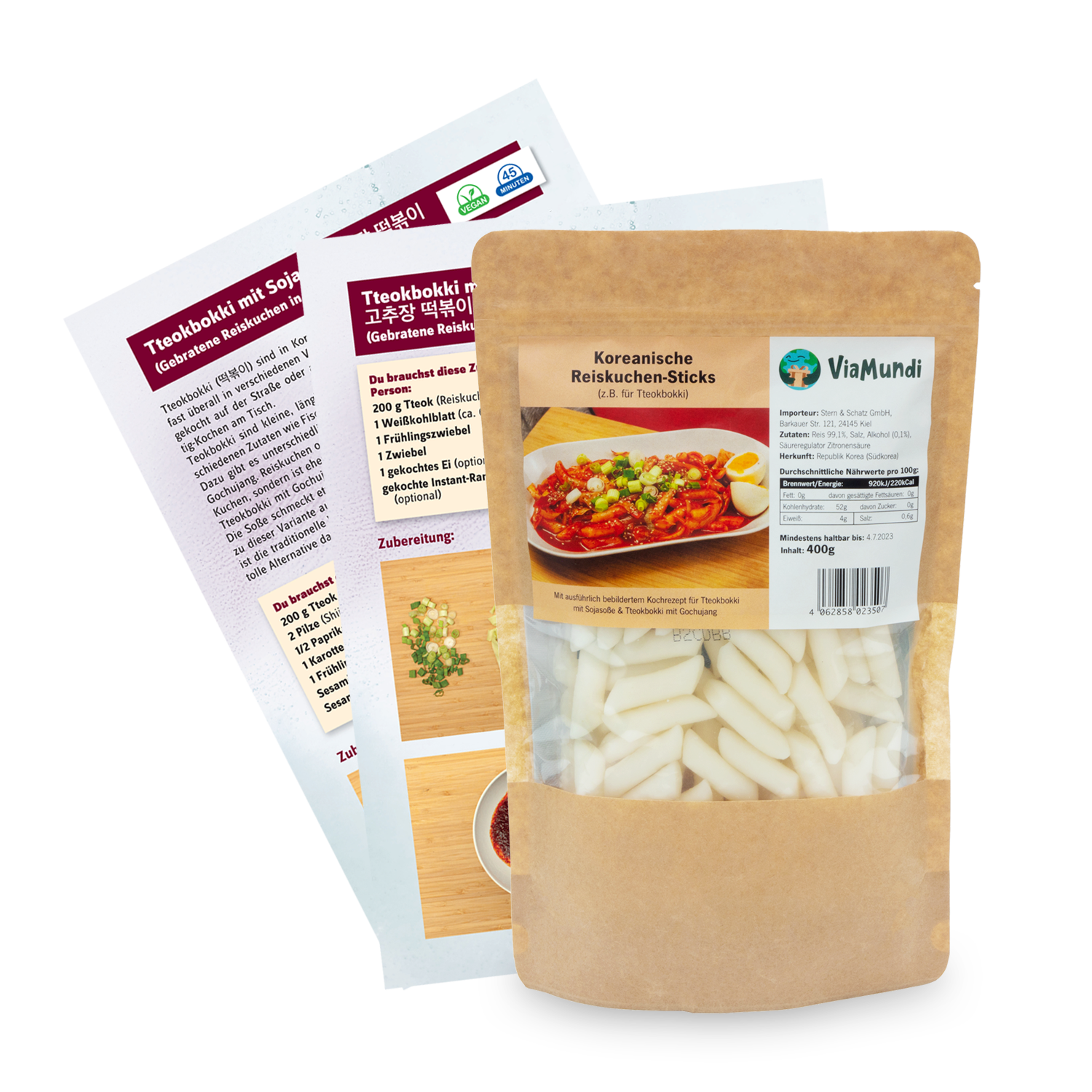 Tteokbokki: 400g Koreanische Reiskuchen-Sticks inkl. Rezeptkarten