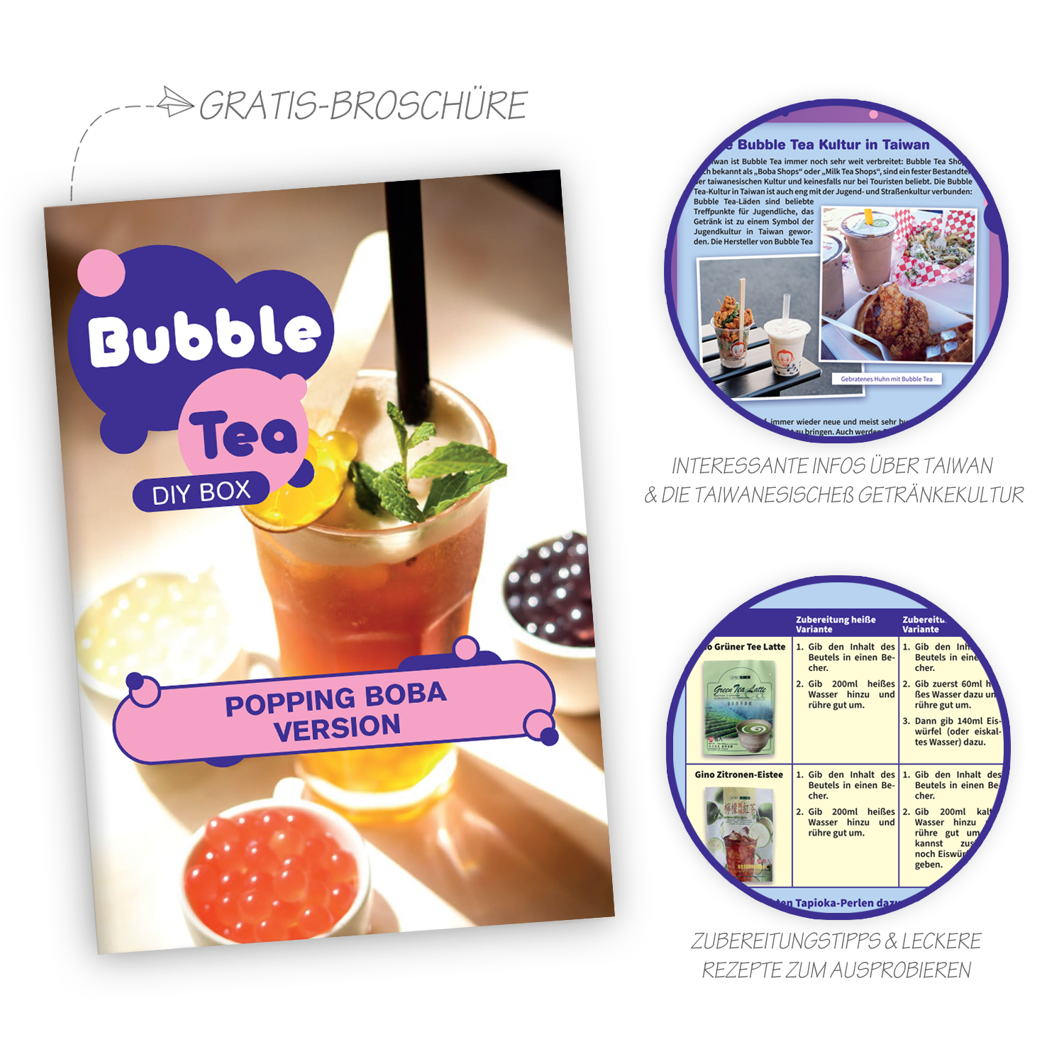 Bubble Tea DIY Box with Popping Boba: Boba Tea Starter Kit for 4 Drinks