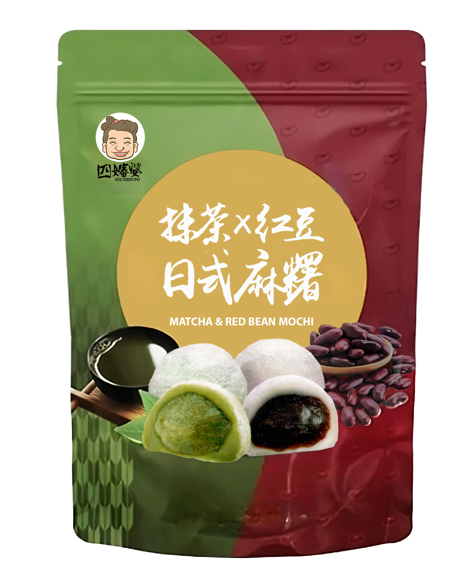 Japanese mochi cakes with matcha & red bean paste
