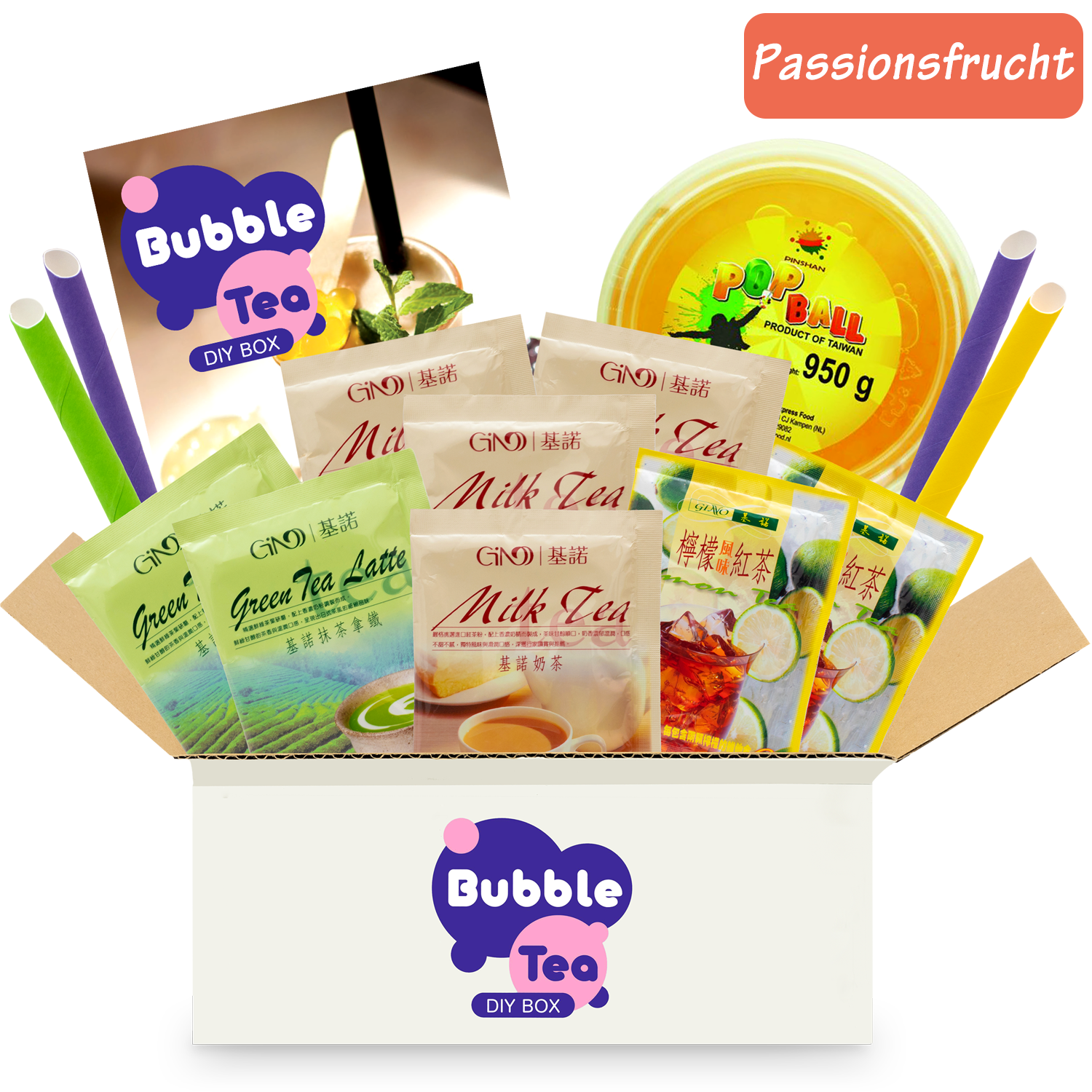 Bubble Tea DIY Box with Popping Boba: Boba Tea Starter Kit for 4 Drinks