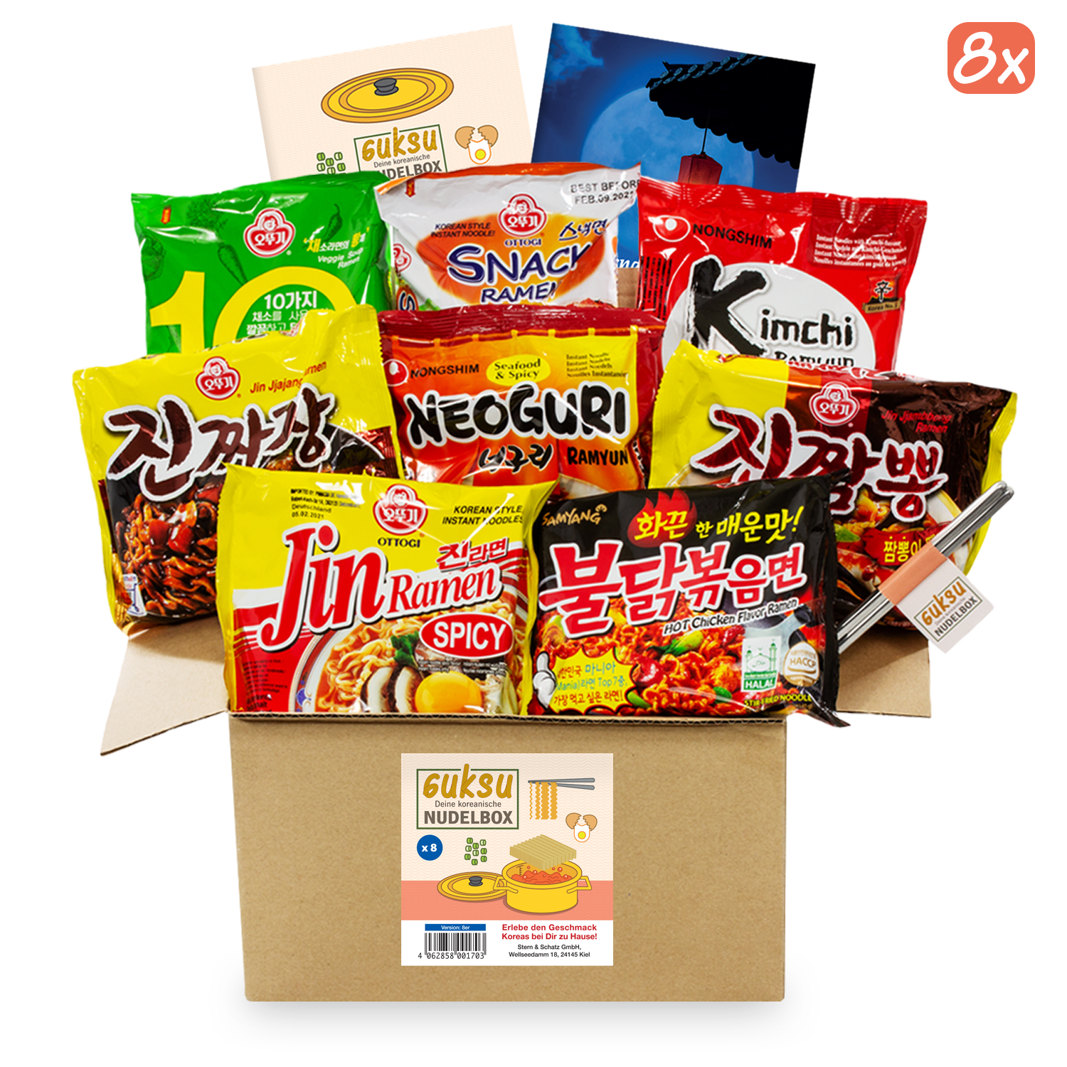 Guksu: Surprise boxes with Korean instant noodles in packs of 8 or 16