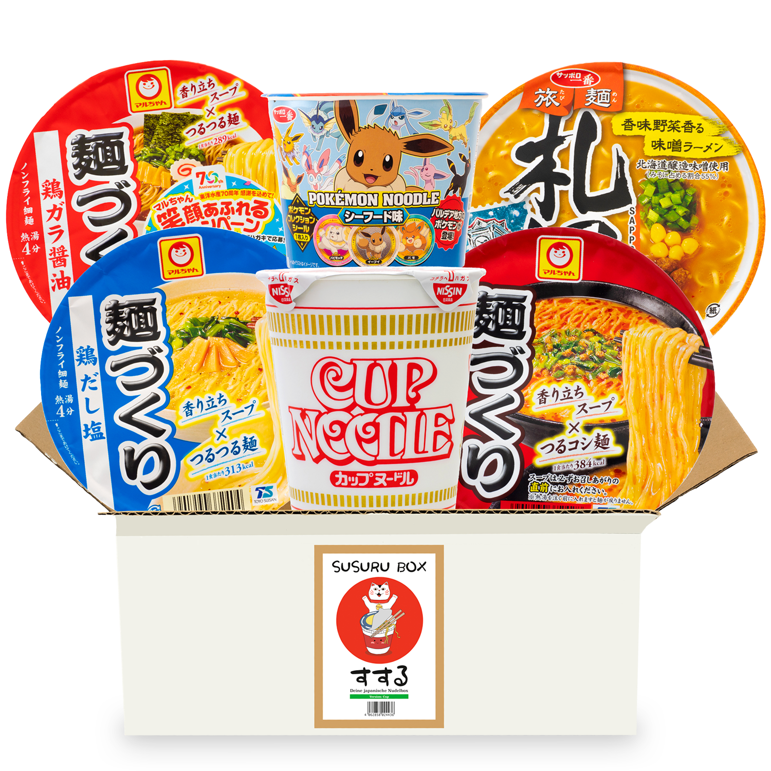 Susuru: Überraschungsbox mit japanischen Instant-Nudeln im Cup (6er Pack) oder in der Tüte (10er Pack)