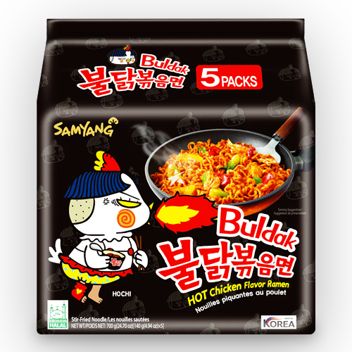 Samyang Buldak Original Hot Chicken Ramen Fünferpack in schwarzer Verpackung