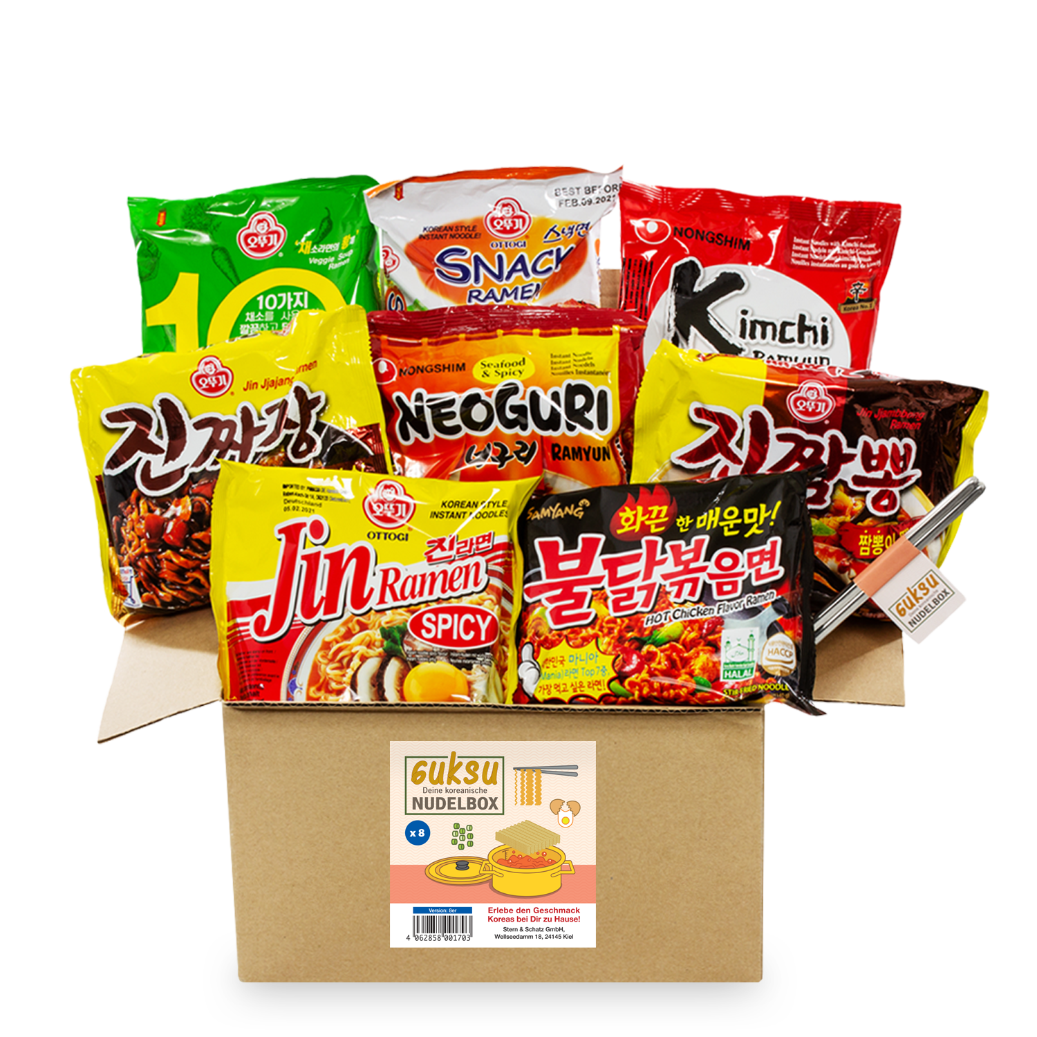 Guksu: Überraschungsboxen mit koreanischen Instant-Nudeln im 8er oder 16er Pack