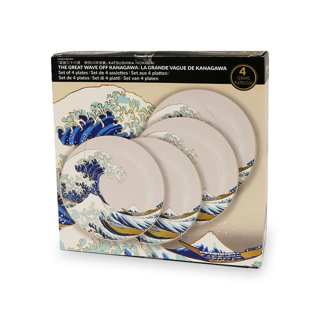 Die Große Welle von Kanagawa: Set aus 4 Tellern